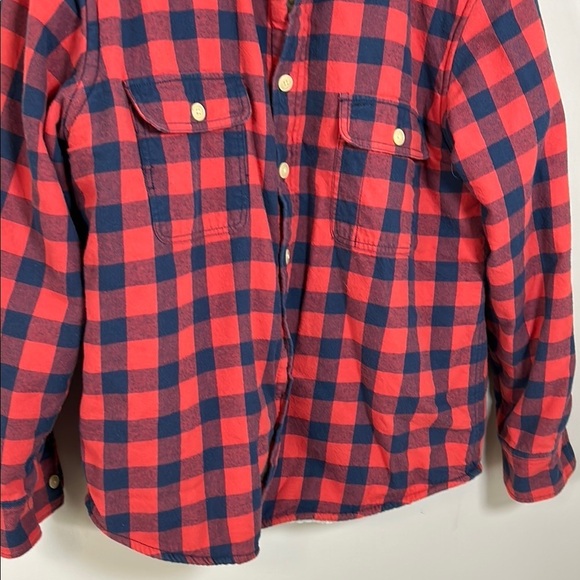 J Crew Mens Shacket Sherpa Lined Red and Blue Plaid Jacket Outdoor Fleece Sz L - Picture 5 of 11